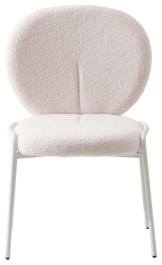 LeisureMod Celestial Modern Boucle Dining Side Chair in White Metal Frame White