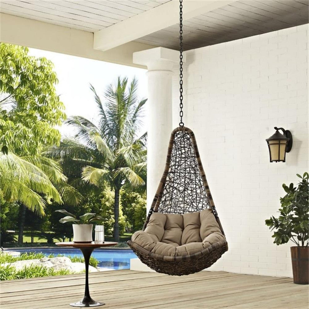 Home Square 2 Piece Patio Polyester Swing Chair Set in Black and Mocha