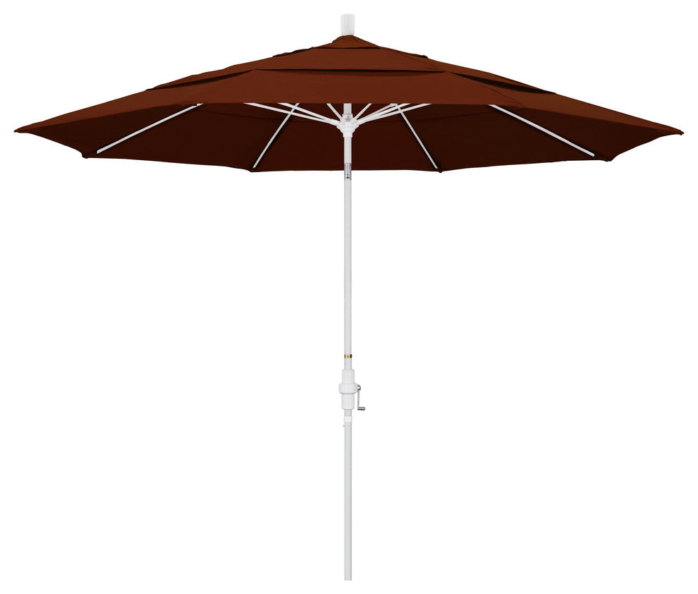11' Matted White Collar Tilt Lift Fiberglass Rib Aluminum Umbrella, Pacifica, Brick
