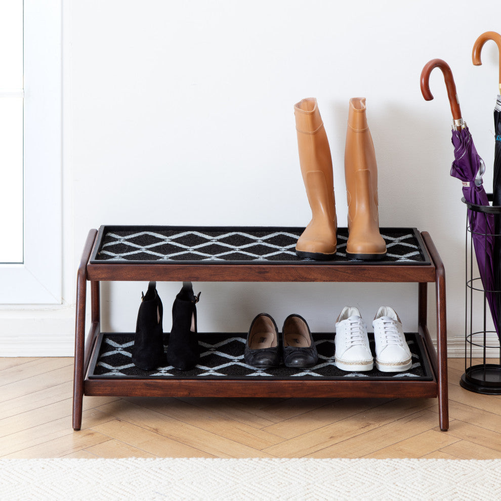 Double-Tier Brown Stand With 3-Pair Rubber Boot Trays San Tropez