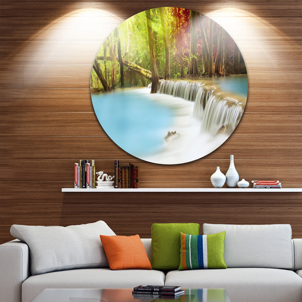 Blue Waters Of Huai Mae Kamin Waterfall, Landscape Round Artwork, 38"