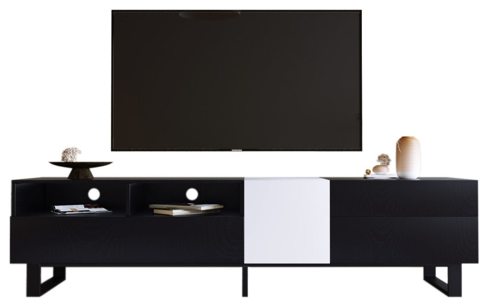 Gewnee TV Stand for 80'' TV with Double Storage Space, Black