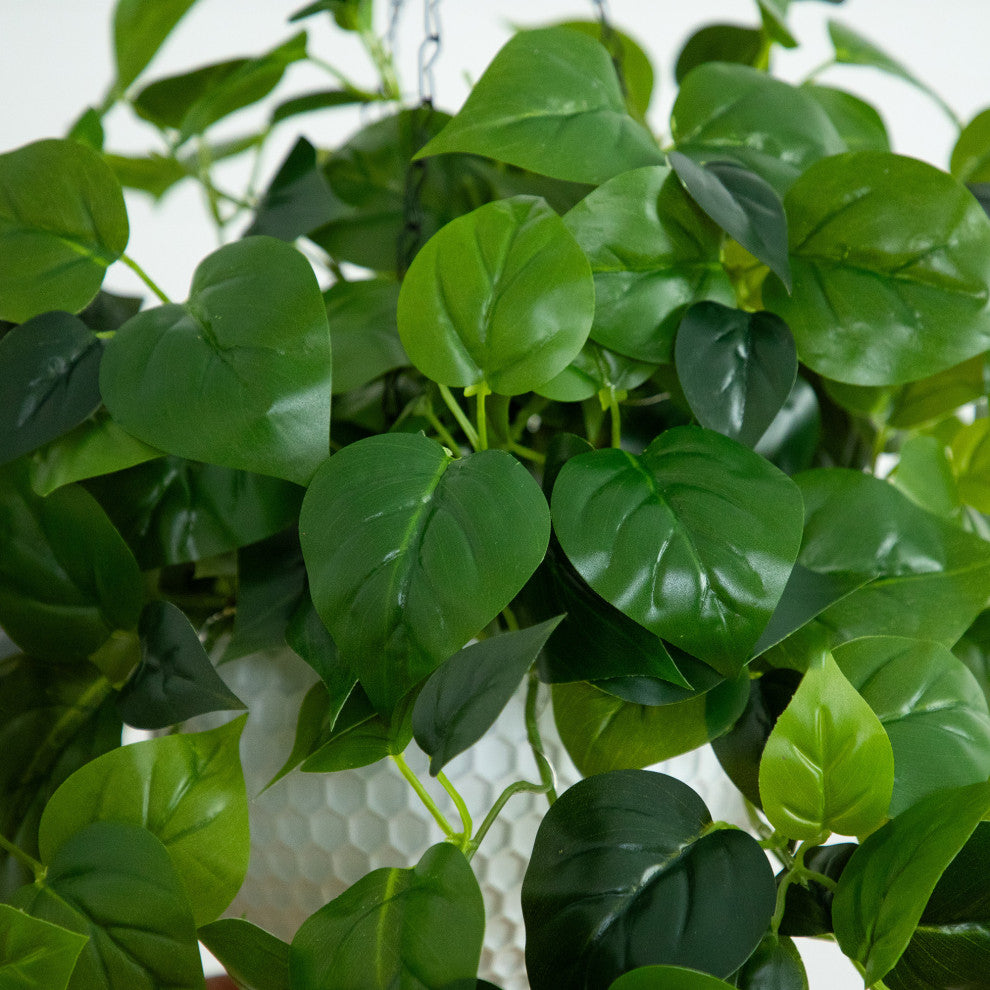 24in. Prelit UV Resistant Artificial Philodendron, White Hanging Basket