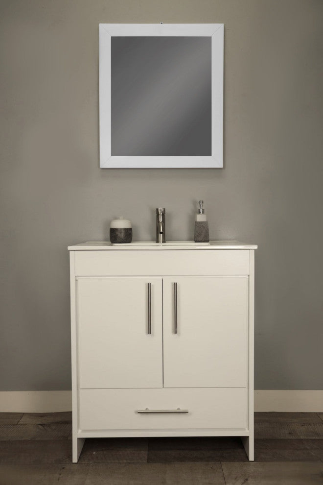 Pacific 30" Vanity With Integrated Ceramic Top and Brushed Nickel Handles, White