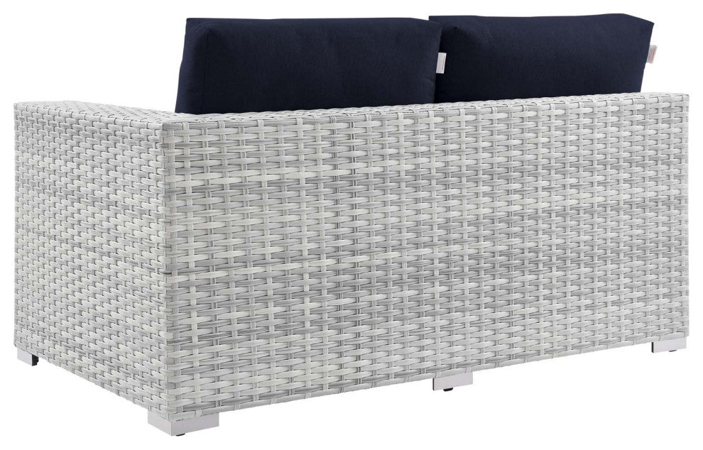 Lounge Sectional Sofa Chair Set, Rattan, Wicker, Gray Blue Navy, Outdoor