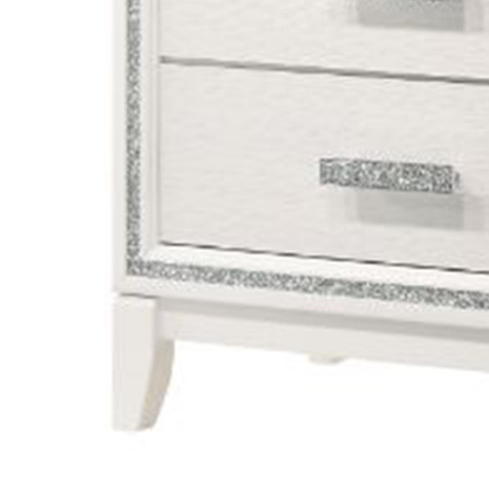 Benzara BM269071 Nightstand With 2 Drawers and Shimmer Accent Trim, White