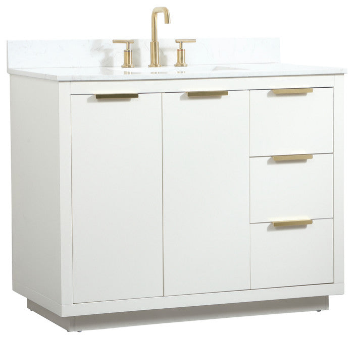 42" Single Bathroom Vanity, White, With Backsplash