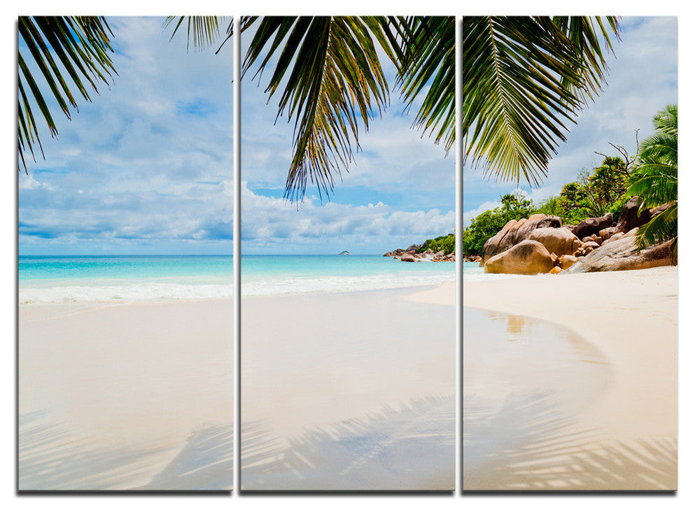 "Summer Beach With Palm Leaves" Metal Wall Art, 3 Panels, 36"x28"