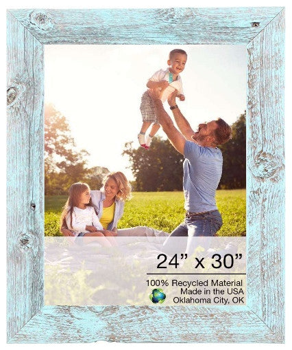 24" x 30" Rustic Farmhouse Light Aqua Blue Wood Frame