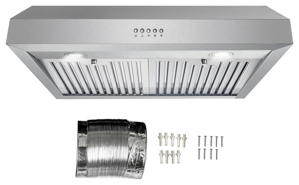 30" Under Cabinet Range Hood, Stainless Steel With LED Lights