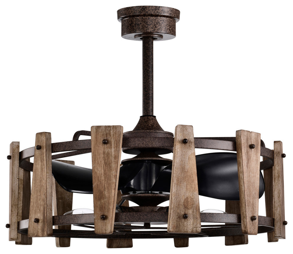 Woody 25 in. 6-Light Indoor Rustic Copper Finish Ceiling Fan with Light Kit