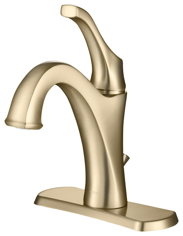 Arlo Single Handle 1-Hole Bathroom Basin Faucet, Lift Rod Drain, Brushed Gold