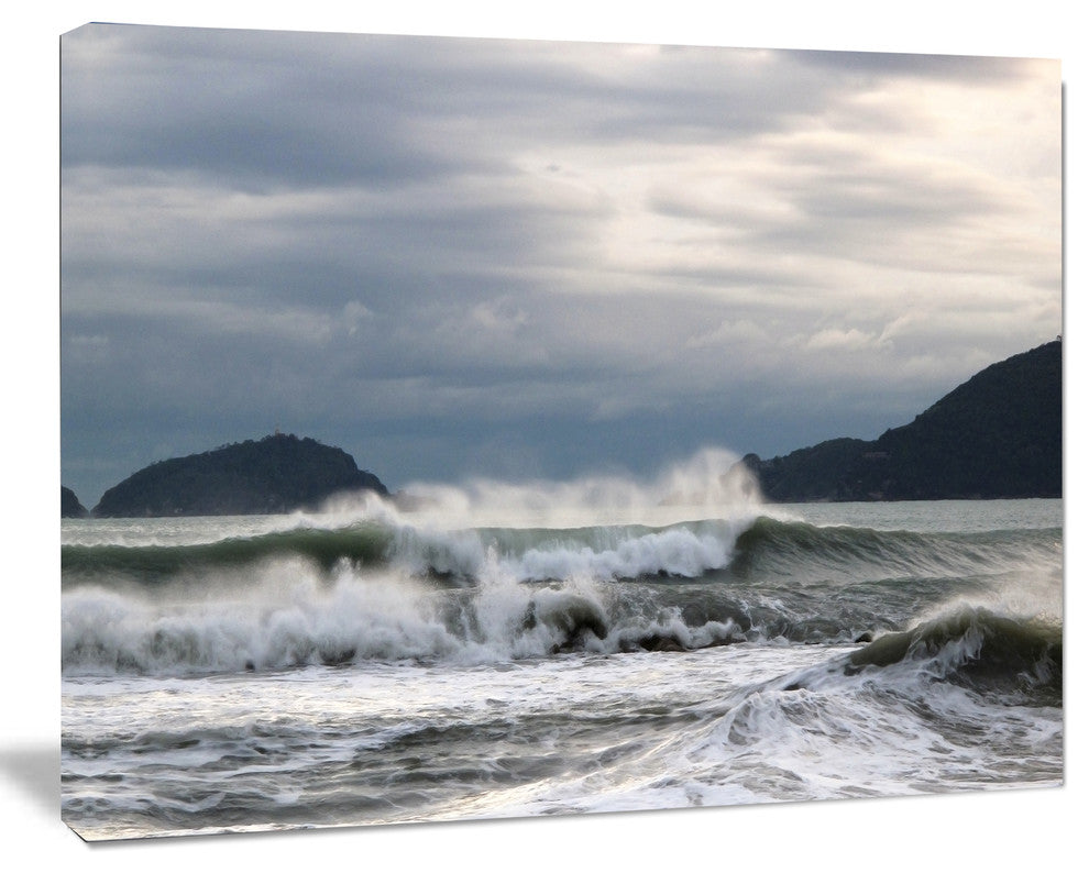 Waves in Lerici Beach Italy, Seascape Canvas Art Print, 20"x12"