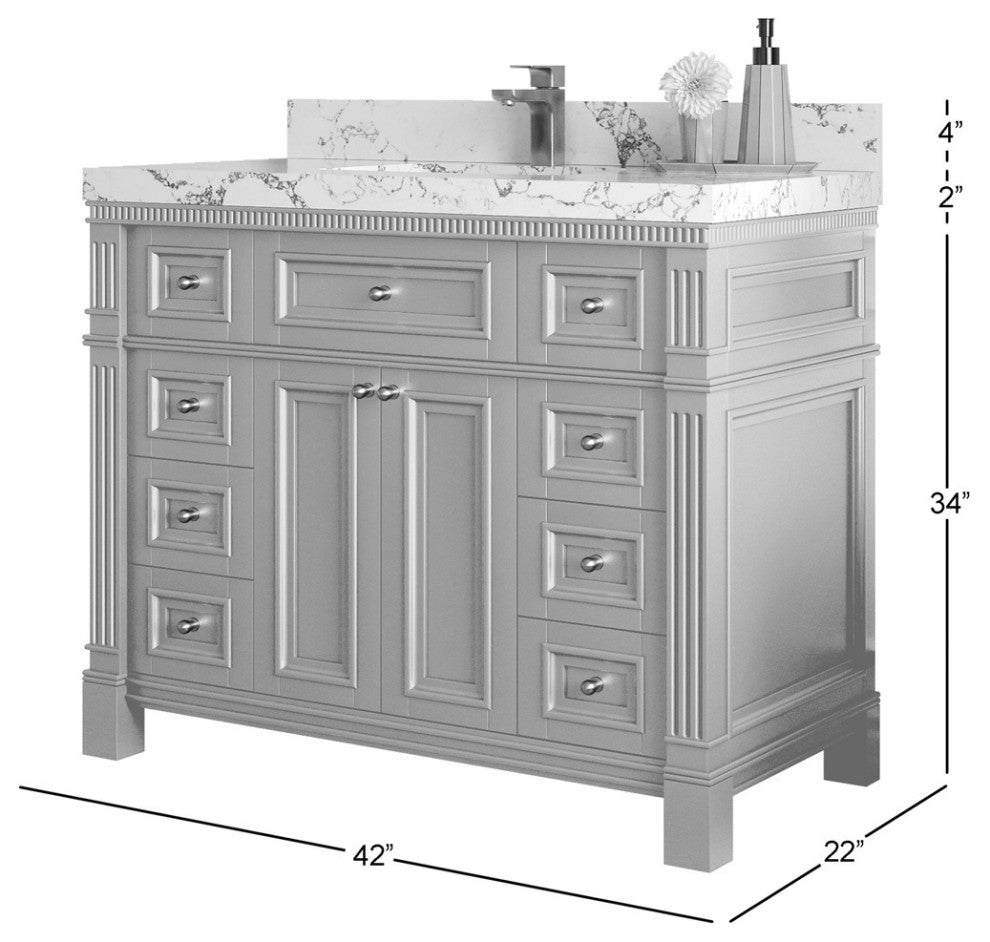 Paris 42" Single Sink Bathroom Vanity in Blue Heather 2" Empira Quartz