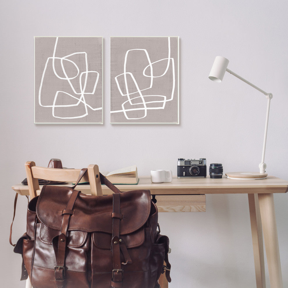 Abstract Busy Line Minimal Boho Design Brown White,2pc, each 13 x 19