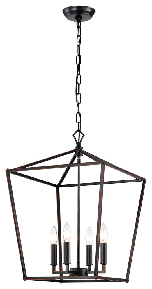 4-Light Oil Rubbed Bronze Lantern Cage Pendant Chandelier