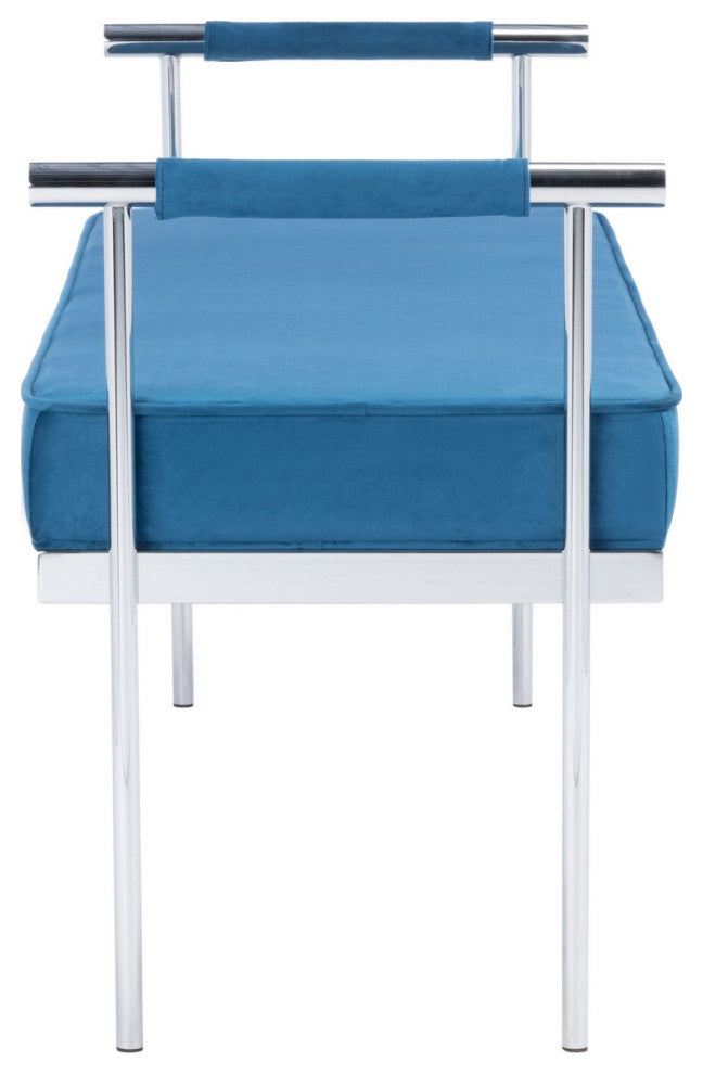 Safavieh Pim Long Rectangle Bench WithArms, Navy/Chrome