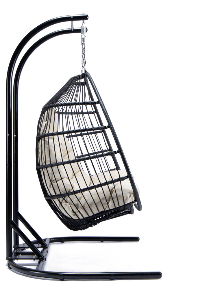 LeisureMod Wicker 2 Person Double Folding Hanging Egg Swing Chair