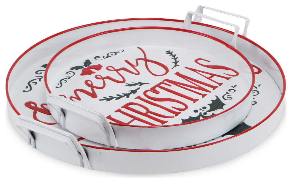 2-Piece Merry Christmas Trays With Side Handles