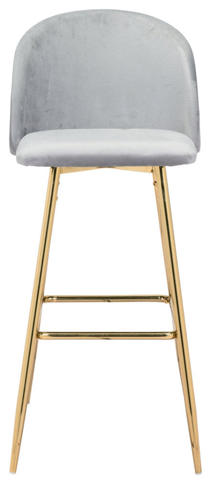 Bar Stool Chair Barstool, Steel Metal, Fabric, Gray, Gold, Cafe Bistro