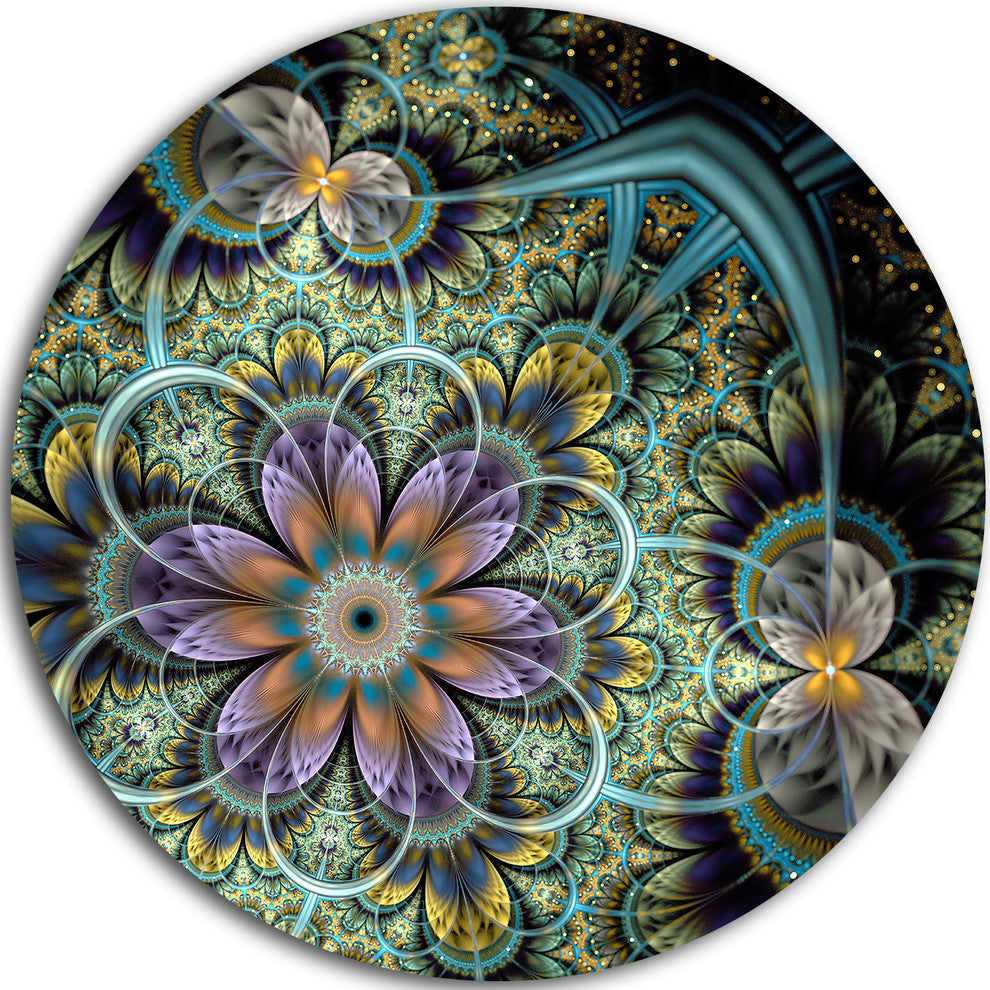 Symmetrical Green Fractal Flower, Floral Disc Metal Wall Art, 11"