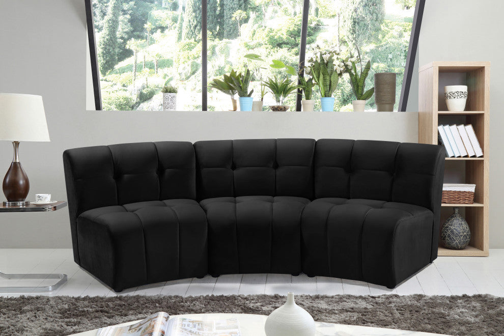 Limitless Velvet Upholstered 3-Piece Modular Sectional, Black