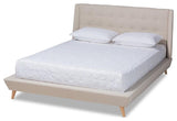 Naya Mid-Century Modern Beige Fabric Upholstered King Size Wingback Platform Bed
