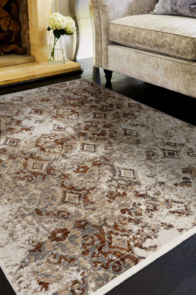 HomeRoots 7' x 7' Polyester Ivory or Blue Area Rug