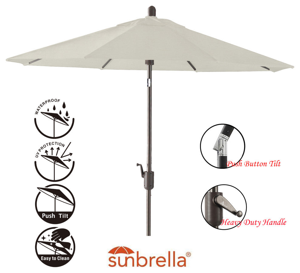9' Round Push Tilt Market Umbrella, Antique Bronze frame, Sunbrella, Natural