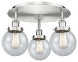 Beacon-3 Light 18" Flush Mount-Satin Nickel, Seedy Glass Shade