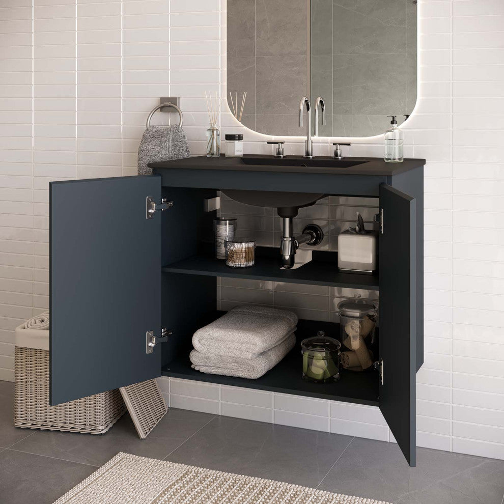 Bryn 30" Wall-Mount Bathroom Vanity, Gray Black