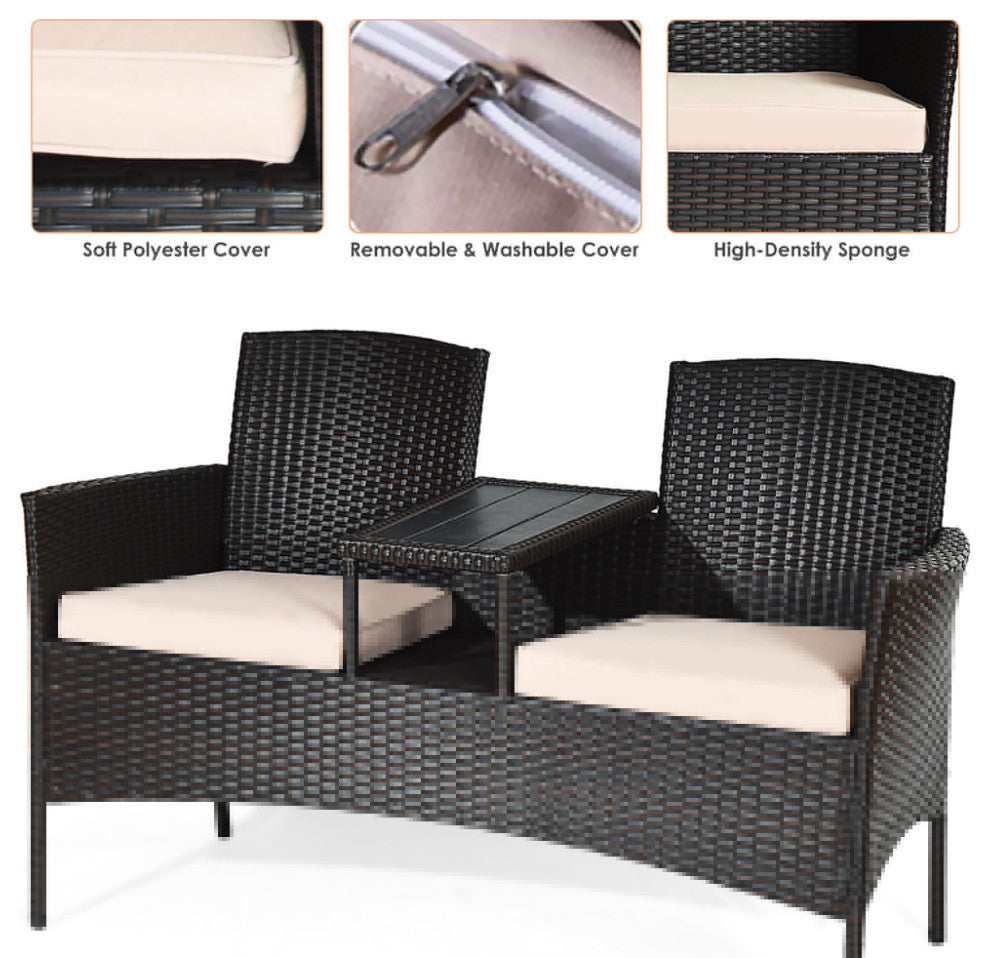 Costway Patio Rattan Chat Set Seat Sofa Loveseat Table Chairs Cushioned