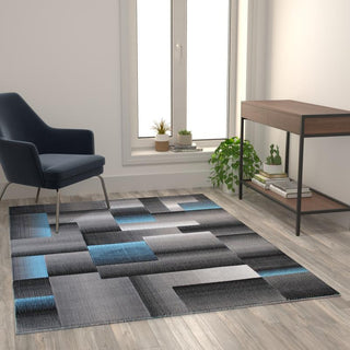Elio Collection Color Blocked Area Rug, Blue, 5' X 7'