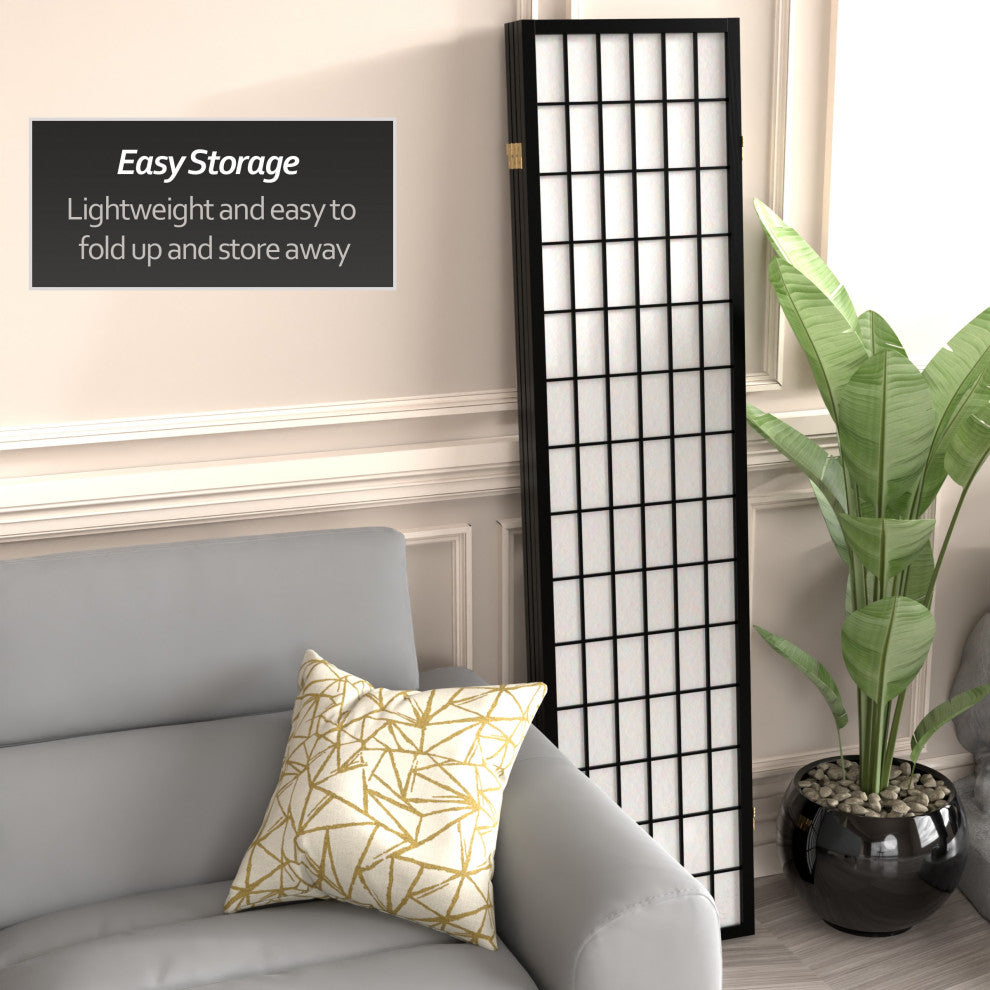 6'' Tall Window Pane Shoji Screen, Black, 4 Panels