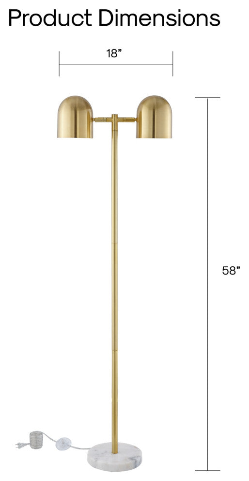 Inspired Home Kailah Floor Lamp, Foot Switch, 2 Lights, Brass