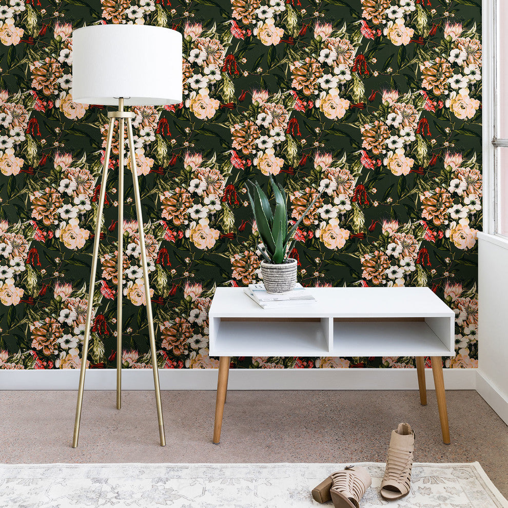 Deny Designs Marta Barragan Camarasa Dark Wild Floral Wallpaper, Green, 2'x4'