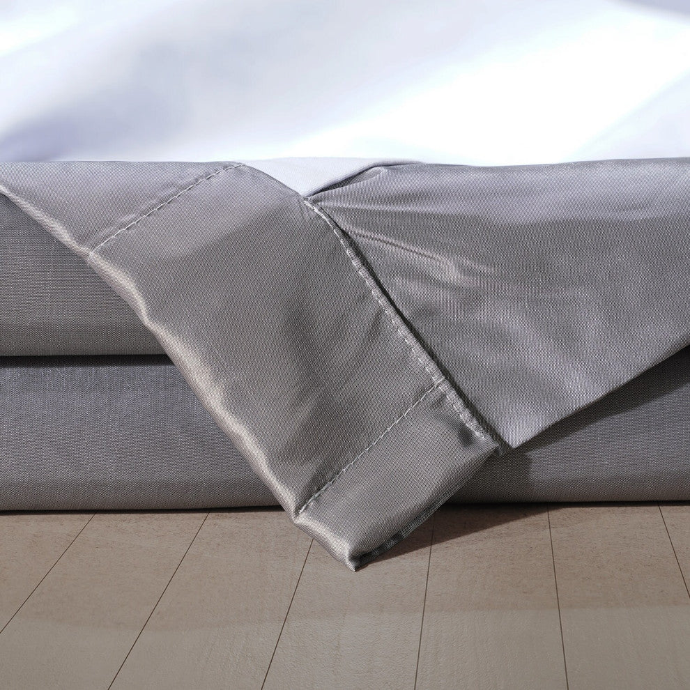 Signature Social Silver Faux Silk Taffeta Hotel Blackout Fabric Sample, 4Wx4L