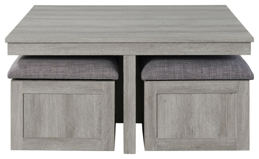 Picket House Dawson Coffee Table With 4 Storage Stools, Gray