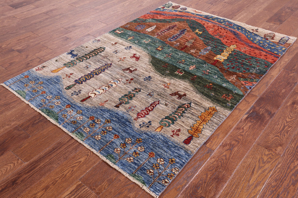 4' 0" X 5' 9" Tribal Persian Gabbeh Wool Rug Q5552