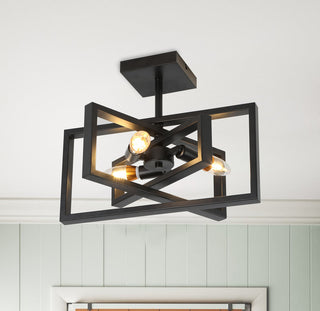 Geometric 3-Light Semi Flush Mount Rectangular Frame Ceiling Light, Black