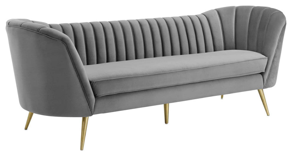 Opportunity Vertical Channel Tufted Curved Performance Velvet Sofa
