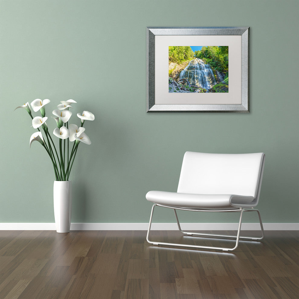 Pierre Leclerc 'Bridal Veil Falls' Matted Framed Art, Silver Frame, White, 14x11