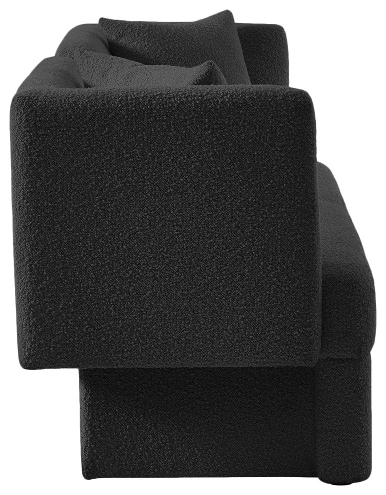 Marcel Boucle Fabric Upholstered Loveseat, Black