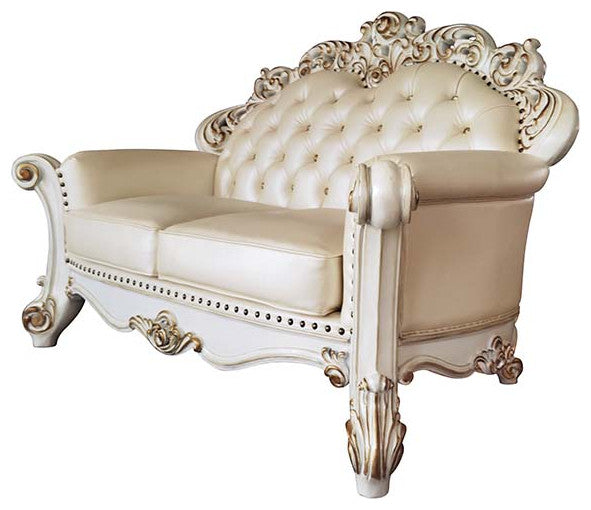 Acme Vendome Loveseat With 3 Pillows Champagne PU and Antique Pearl Finsih