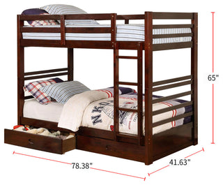 Wooden Twin Over Twin Bunk Bed, Dark Walnut