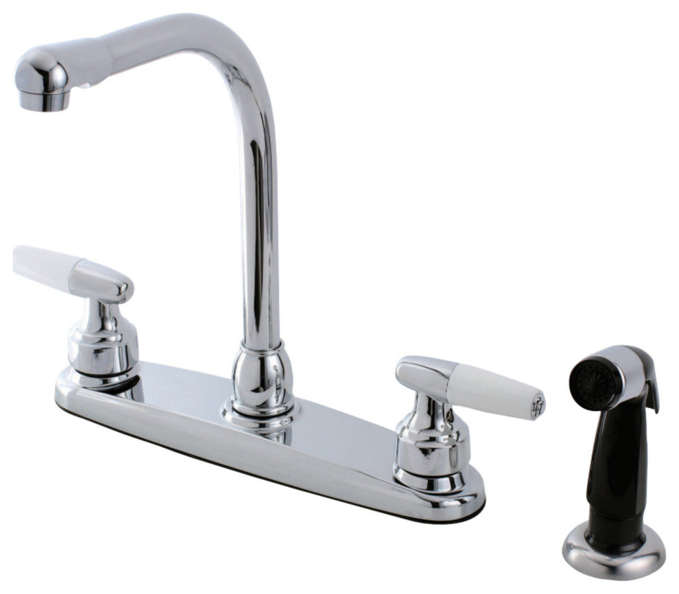 Kingston Brass 8" Centerset Kitchen Faucet With Sprayer, Polished Chrome