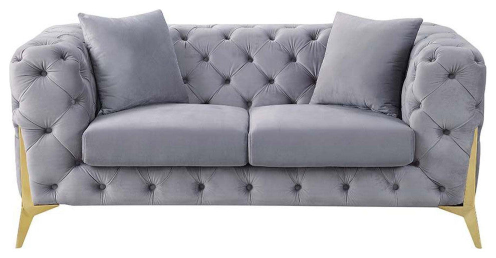 Velvet Upholstery Loveseat, Grey