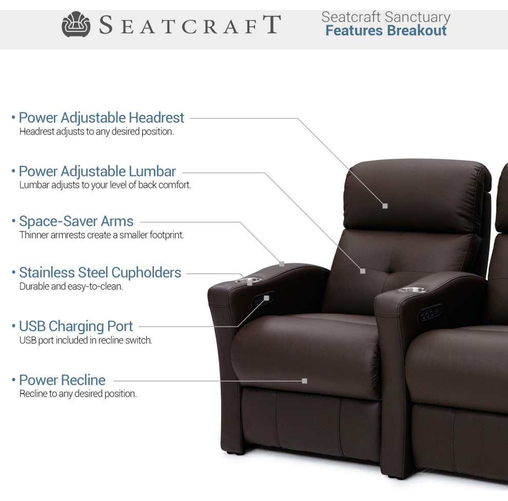 Seatcraft Sanctuary Home Theater Seating, Brown, Row of 2