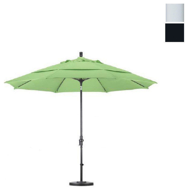 11' Matted White Collar Tilt Crank Aluminum Umbrella, Black Olefin