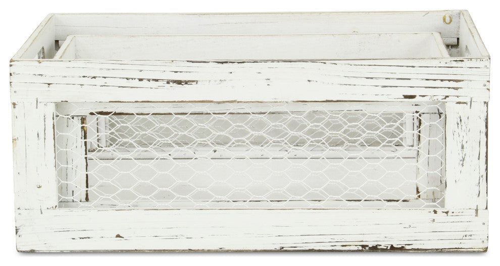 Rustic Chicken Wire Wooden Crates, Set of 2